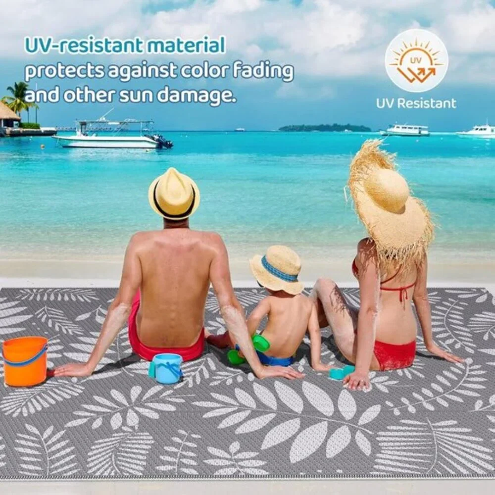 New 5x8 White & Gray Outdoor Rug, Waterproof Plastic Straw Mat for Patio & RV